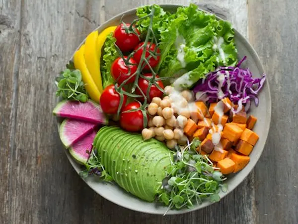 Fresh gym salad bowl with crunchy vegetables